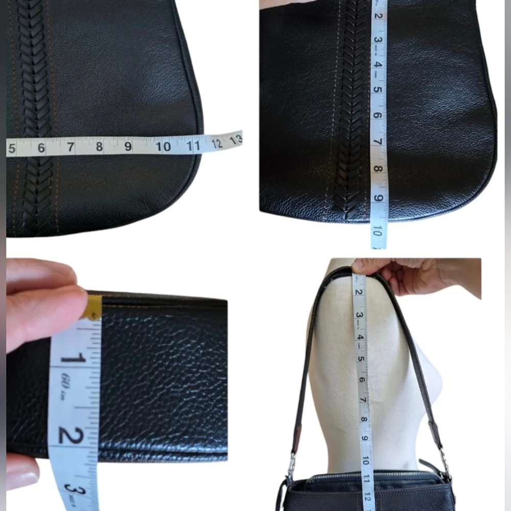 EUC Brighton Aidan Shoulderbag Black Chocolate leather hobo w/ woven acc… - Picture 8 of 11